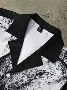 Manfinity Roghcode 2pcs Men's Printed Short Sleeve Single-Breasted Shirt And Shorts Set - Black - View 4