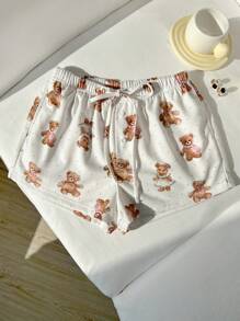 Lunelith SHEIN Lunessa Women's Cute Bear Floral Print Shorts, For Spring/Summer Home Wear