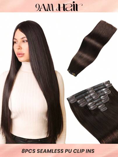 Seamless Clip Ins Extensões de Cabelo Humano Clipe em Trama de Pele Sem Emenda 8 peças 110g 120g Extensões de Cabelo Clipe em PU Cabeça Completa Cabelo Humano Remy Clipe Invisível em Extensões de Cabelo Extensões de Cabelo