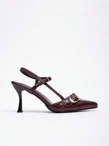 CUCCOO GRLICON 女士 Y2K 朋克风格高跟鞋，适合摩托车、酷女孩、万圣节、圣诞节、派对装扮 - 酒紅色 - 查看 5