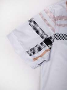 Manfinity Homme 格紋印花鈕扣半開式短袖polo衫