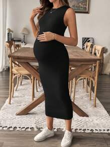 SHEIN Sleeveless Solid Color Simple Stylish Maternity Dress, Suitable For Summer