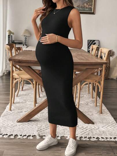 SHEIN Sleeveless Solid Color Simple Stylish Maternity Dress, Suitable For Summer