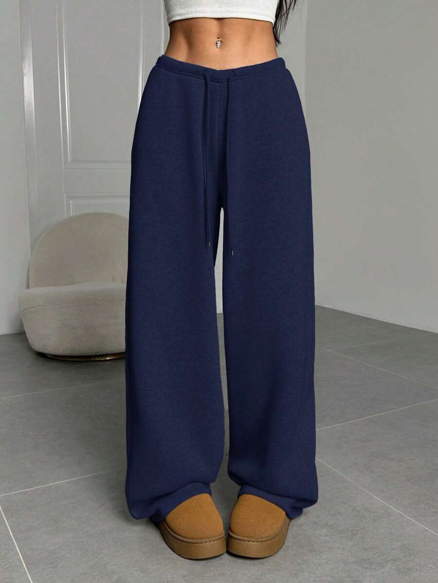 SHEIN EZwear Women's Casual Loose Solid Color Drawstring Waist Sweat Pants Graduation,Back To School Outfits,Graduation,Teacher Outfits For Women,Back To School