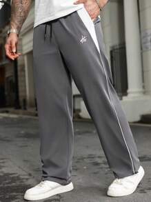 Manfinity Homme Plus Size Men's Contrast Color Patchwork Drawstring Waist Pants