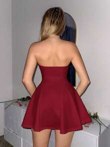 Sweetina Vestido mini con lazo decorativo, volantes 3D y sin tirantes