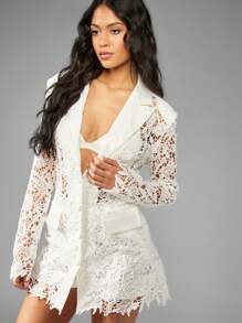 MISSGUIDED Luxury Crochet Lace Blazer Short Set Co-Ord Wedding Reception Bridal Shower Two Piece Evening Party Business Summer Formal Suit