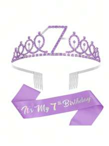 SHEIN 2pcs/Set Birthday Sash Birthday Crown Number Princess Crown Queen Tiara Rhinestone Birthday Headbands Birthday Sash With Pin Happy Birthday Crown And Sash Ribbon For Birthday Party Ball Decoration,Christmas - Multicolor - View 11