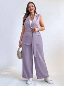 SHEIN Essnce Women's Summer And Autumn Clothes Fall Women Clothes Business Women Clothes Fashion Casual Commuting Vacation Work Office Clothes Business Casual Pride Clothing Plus Size Solid Color Single Breasted Sleeveless Blazer Women Jackets Fall Jackets Women Blazers