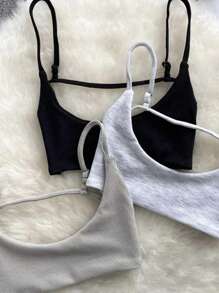 SHEIN BASICS 3件套休闲纯色露脐吊带背心上衣，春季女装 - 彩色 - 查看 11
