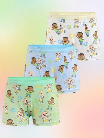 CoComelon X SHEIN Jeune garçon Impression de dessin animé mignon Bord de contraste Shortie