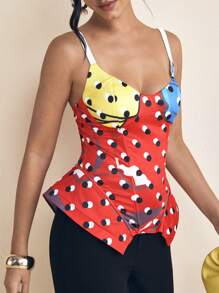 SHAQUITA GARCIA 女士红色对比圆点印花细肩带印花无袖上衣 - 彩色 - 查看 3