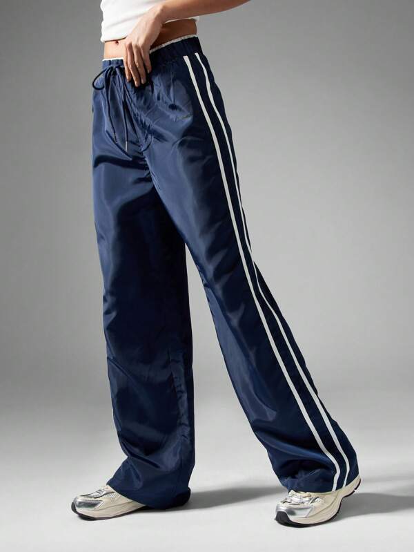 MISSGUIDED Athletic Track Pants Straight Leg Windbreaker PerFormance Training Running Gym Workout Sports Pants With Side Stripe All Season ComFort Athleisure Bottoms With Drawstring