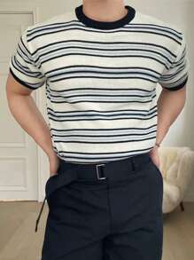 DAZY Men's Summer Striped Patchwork Knit Sweater,Back To School Clothes