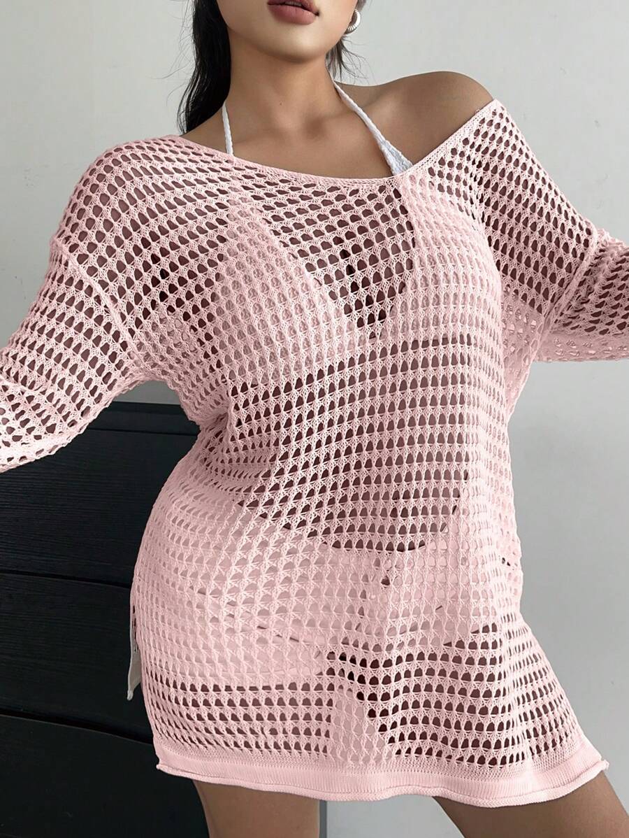 SHEIN MOOSTA Plus Perforated Pullover Sweater For Women, Simple & Fashionable, Suitable For Summer Knit Pullover Fall Winter