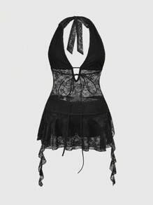 ROMWE Grunge Punk 大码蕾丝透视露背吊带性感连衣裙