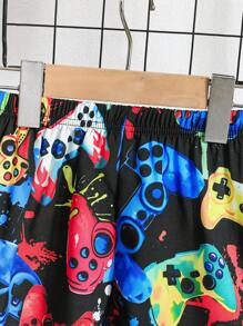 2pcs Young Boy Funny Cool Versatile Polo Collar Shirt With Shorts Summer Outfit - Multicolor - View 7