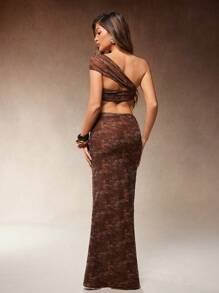 Hauture Jupe imprimée de paisley léopard fendue devant sexy pour soirée festive pour femmes