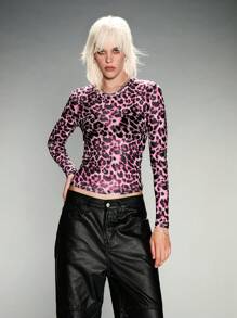 Manfinity UZERO 男士豹纹休闲宽松圆领长袖针织 T 恤，适合秋季