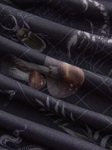 ROMWE Dark Gothic Girl Vintage Pattern Print Elastic Waist Ruffle Hem Overlay Long Dress, Women Summer Outfits - Black - View 3