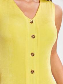 COSMINA Mono sin mangas amarillo para mujer, estilo de vacaciones ajustado