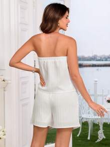 SHEIN 2pcs/Set Summer Outfit, Solid Color Tube Top And Loose Shorts Set - White - View 2
