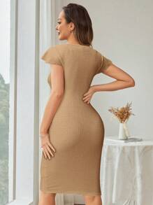 SHEIN Maternity City Casual Ombre Ruffle Sleeve V-Neck Knee-Length Fitted Pregnant Woman Dress, Summer