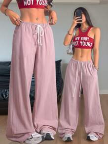 Coolane 女士复古基本款直筒粉色长裤