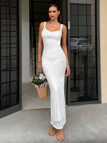 SHEIN VCAY Superlanges rückenfreies Kleid für Damen, einfach & modisch, geeignet für Sommer, Hochzeitsgastkleid, Geburtstagskleider für Damen, Abschlusskleid, Konzertoutfit für Damen, Strandoutfits für Damen, Ballkleider für Damen, Damenkleider aus Spitze, elegante Damenkleider, Abendrobe für Damen, Maxikleider für Damen, Schwarzes Damenkleider, Sommerkleider für Damen, Ballkleider für Damen, Abendgarderobe Damen, Musikfestival, Urlaub - Weiss - Übersicht 3