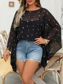 SHEIN LUNE Plus Size Women Chiffon Loose Printed Shirt - Multicolor - View 4