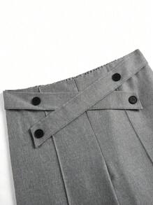 Calvaya Plus Size Women Button Decorated Waist Crossed Front Seam Long Wide Leg Casual Pants Fall Cloth For Women