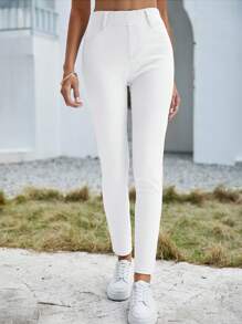 SHEIN Essnce Pantalones largos de mezclilla llanos, simples y de moda, apropiados para el verano