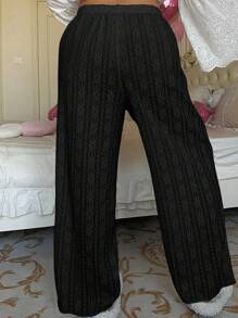 Flirla Pantalones de verano casuales, cómodos y minimalistas para el hogar - Negro - Ver 2