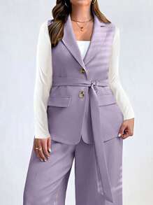 SHEIN Essnce Women's Summer And Autumn Clothes Fall Women Clothes Business Women Clothes Fashion Casual Commuting Vacation Work Office Clothes Business Casual Pride Clothing Plus Size Solid Color Single Breasted Sleeveless Blazer Women Jackets Fall Jackets Women Blazers