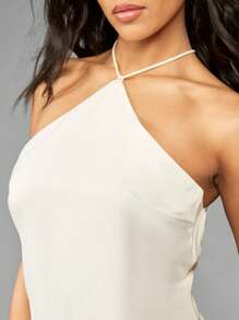 MISSGUIDED Satin Halter Mini Dress Evening Party Sleeveless Bodycon Special Occasion Wedding Guest Summer Elegant - White - View 4