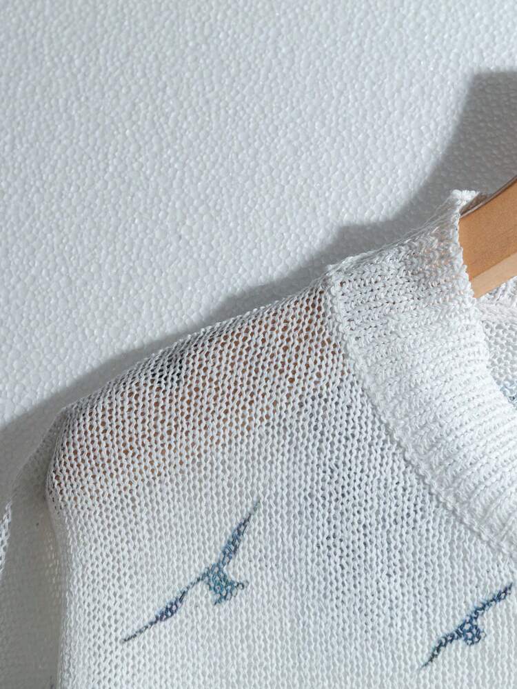New Vintage Artistic Watercolor Print Pullover Sweater For Women, Autumn/Spring