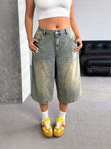 SHEIN ICON Vintage Distressed Loose Baggy 7/10 Length Jeans