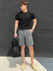 DAZY Men's Solid Gray Pleated Pocket Shorts, Summer - Grey - View 5