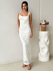 SHEIN VCAY Superlanges rückenfreies Kleid für Damen, einfach & modisch, geeignet für Sommer, Hochzeitsgastkleid, Geburtstagskleider für Damen, Abschlusskleid, Konzertoutfit für Damen, Strandoutfits für Damen, Ballkleider für Damen, Damenkleider aus Spitze, elegante Damenkleider, Abendrobe für Damen, Maxikleider für Damen, Schwarzes Damenkleider, Sommerkleider für Damen, Ballkleider für Damen, Abendgarderobe Damen, Musikfestival, Urlaub - Weiss - Übersicht 4