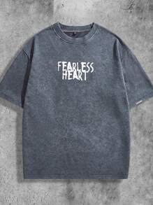 Manfinity VCAY Men's Loose Fit Printed Drop Shoulder Short Sleeve Knit T-Shirt, Suitable For Summer - Light Grey - View 2