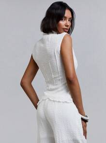 Athîral Women's Textured High Neck Sleeveless Top, Simple Fashion Casual Daily