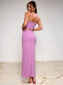 COSMINA 2 件套女士金属修身晚礼服套装 - 粉色 - 查看 2