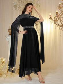 Modelyn Women's Long Sleeve Luxury Crystal Embellished Dress Fall Cloth For Women - Black - View 6