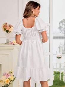 SHEIN Maternity Dress With Ruffle Short Sleeve - White - View 2