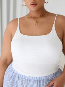 SHEIN EZwear Top de camiseta sin mangas con taza de encaje blanco, talla grande, primavera/verano - Blanco - Ver 4