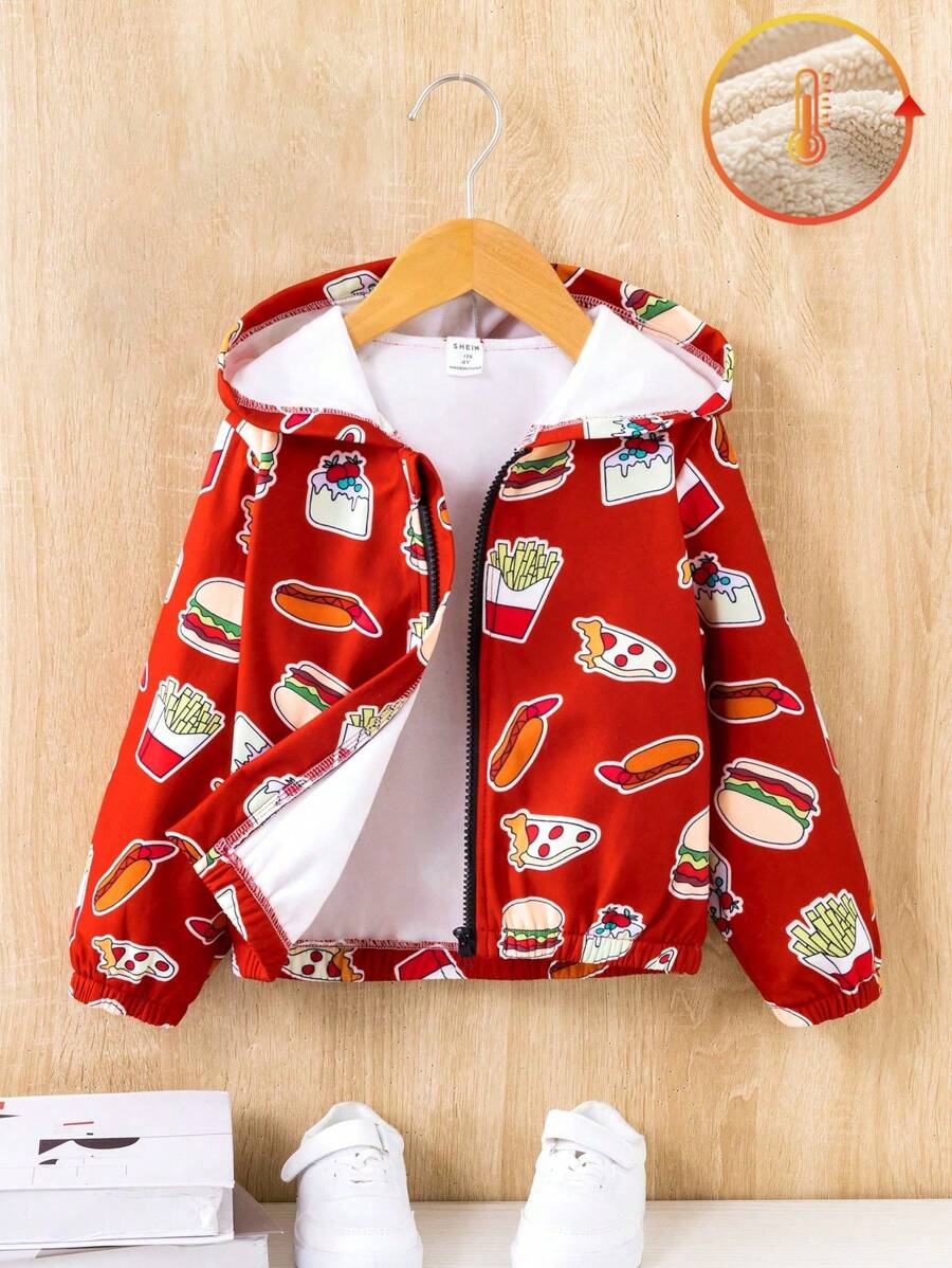 Young Boy Food Print Thermal Lined Hooded Jacket