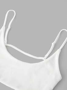 SHEIN BASICS 女士休闲纯色针织短款修身白色吊带背心上衣 - 白色 - 查看 3