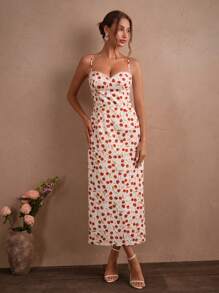 SHEIN Unity Mùa hè mới đến Sexy French Cherry Print Spaghetti Strap Bodycon Dress, thanh lịch - Nhiều màu - Xem 3