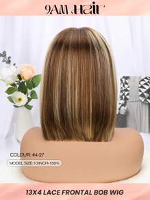 13x4 高光 4/27 渐变色蕾丝前假发 10-12 英寸短波波头真人发假发 13x4 渐变色波波头女士假发
