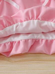 婴儿/女宝宝可爱花蕾连衣裙、无袖背心和短裤套装、时尚夏装、儿童蝴蝶结装饰可爱服装 - 粉色 - 查看 4